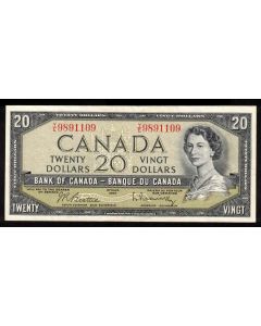 1954 Canada $20 banknote Beattie Rasminsky Y/E 9891109 EF+