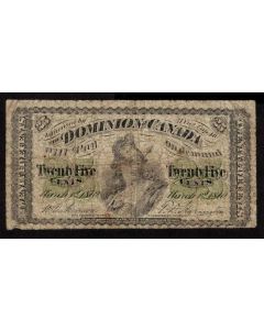 1870 Canada 25 cents banknote poor condition