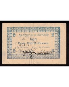French Guiana 2 Francs banknote (1942) F/VF