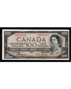 1954 Canada $100 devils face note Coyne Towers A/J 0021112 VF+