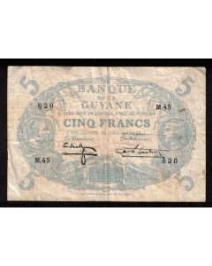 French Guiana 5 francs banknote F reverse fold lines