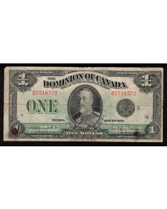 1923 Canada $1 banknote Campbell Sellar Black Seal-3 D2518572 VG