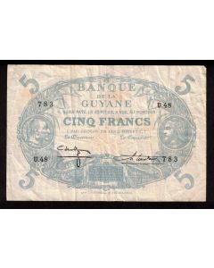 French Guiana 5 francs banknote F/VF