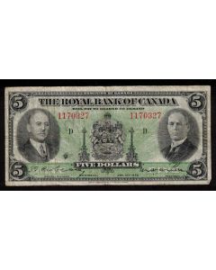 1935 Royal Bank of Canada $5 banknote large signature #1170327 FINE