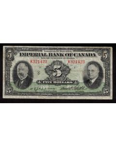 1934 Imperial Bank of Canada $5 banknote Jaffray K321423 a/VF