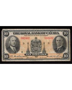 1935 Royal Bank of Canada $10 banknote large signature #592402 FINE
