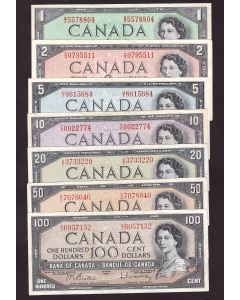 1954 Canada bank note set $1 $2 $5 $10 $20 $50 $100 7-notes VF or better