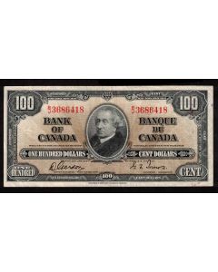 1937 Canada $100 banknote Gordon Towers B/J 3686418 very nice VF+