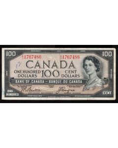 1954 Canada $100.00 devils face banknote Beattie Coyne A/J 1767486 nice VF