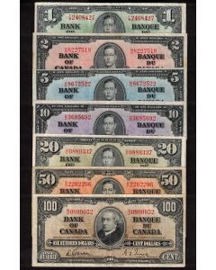 1937 Canada banknote set $1 $2 $5 $10 $20 $50 $100 all Gordon Towers all VF