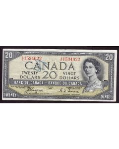 1954 Canada $20 devils face banknote Coyne Towers A/E1534622 VF pencil mark 