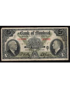 1935 Bank of Montreal $5 banknote Cat.# 60-02 Bog Gordon 144809 FINE+