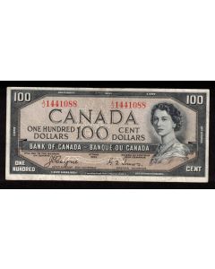 1954 Canada $100 devils face banknote Coyne Towers A/J1441088 a/VF