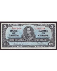 1937 Canada $5 banknote Gordon Towers O/C4566459 VF