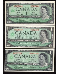 3 X 1967 Canada $1 banknotes G/P H/P M/O 3-notes Choice Uncirculated