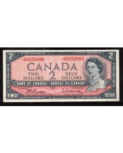 1954 Canada $2 replacement note Beattie Rasmin. *R/R 0259994 Choice AU/UNC