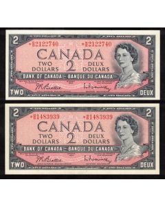 2 X 1954 Canada $2 replacement notes BR *B/B1483939-2122740 CH UNC