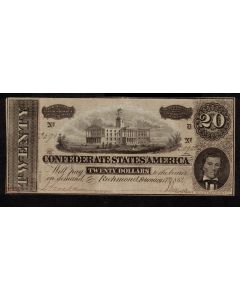 1864 Confederate States of America $20 note FEB 17th SN30902 nice Choice AU+