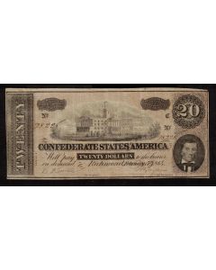 1864 Confederate States of America $20 note FEB 17th SN98220 nice VF