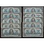 10x 1937 Canada $5 banknotes mixed signatures and prefix all FINE