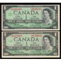 2 X 1967 Canada $1 replacement banknotes *B/M1329620 and *B/M1254363 UNC