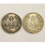 1907 F and 1918 D Germany 1/2 Mark silver coins 