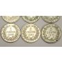 6x Netherlands 5 Cents silver coins 1850 1855 1859 1963 1869 1879 