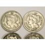 1865 1867 1868 and 1869 Nickel Three Cent Coins USA 4-coins 