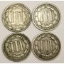 1865 1867 1868 and 1869 Nickel Three Cent Coins USA 4-coins 