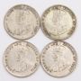 Ceylon 10 cents silver coins 1919 1927 and 2x1928 4-coins