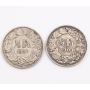 Switzerland 1/2 Franc silver coins 1909 and 1920 2-coins VF+