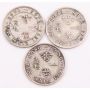 3x Hong Kong 10 Cents silver coins 1898 1899 and 1903 3-coins