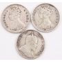 3x Hong Kong 10 Cents silver coins 1898 1899 and 1903 3-coins