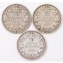 3x 1903H Canada 10 cents all 3-coins in nice VG condition