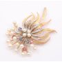 14K yg Brooch Blossom spray Akoya pearls diamonds rubies sapphires 