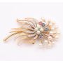 14K yg Brooch Blossom spray Akoya pearls diamonds rubies sapphires 