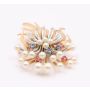 14K yg Brooch Blossom spray Akoya pearls diamonds rubies sapphires 