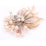 14K yg Brooch Blossom spray Akoya pearls diamonds rubies sapphires 