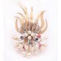 14K yg Brooch Blossom spray Akoya pearls diamonds rubies sapphires 