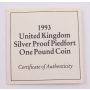 1993 One Pound Piedfort Proof Silver Coin UK with box and COA