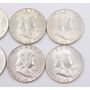 10x Franklin Half Dollars 1957d 4x1960d 1961d 4x1963d Choice  AU to UNC