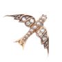 Victorian 14K yg Brooch Swallow in Flight Diamonds Seed Pearls Garnets