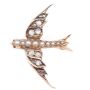 Victorian 14K yg Brooch Swallow in Flight Diamonds Seed Pearls Garnets