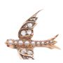 Victorian 14K yg Brooch Swallow in Flight Diamonds Seed Pearls Garnets