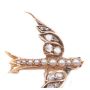 Victorian 14K yg Brooch Swallow in Flight Diamonds Seed Pearls Garnets