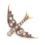 Victorian 14K yg Brooch Swallow in Flight Diamonds Seed Pearls Garnets