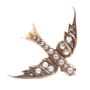 Victorian 14K yg Brooch Swallow in Flight Diamonds Seed Pearls Garnets