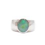 14K wg Ring Opal cabachon vivid green to blue 4.04ct