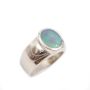 14K wg Ring Opal cabachon vivid green to blue 4.04ct