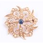 c1890 Sapphire & Seed Pearl 14K yg Brooch 30.0mm 6.4 grams 